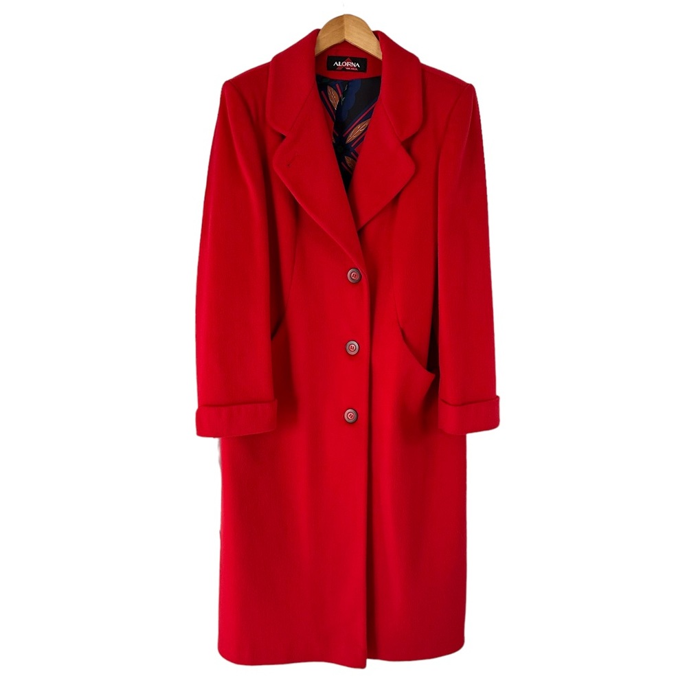 Stunning Alorna By Forstmann Vintage Red Long Wool Coat Overcoat Union Made USA - Picture 7 of 16